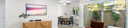 Living Room with TV at The Meadows at Westlake Village Apartments, Westlake Village, CA