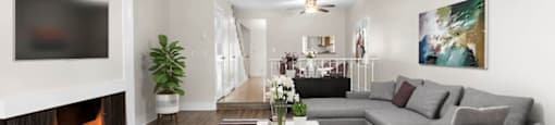 Virtually Staged Living Room at Parkway Plaza Apartments, California, 90230