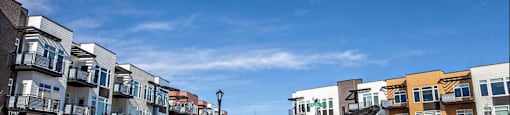 City street with buildings at Delo Apartments, Louisville, CO, Colorado
