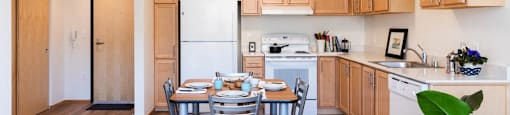 Dining and kitchen at Arbora Court, Seattle