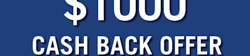 A blue advertisement for a $1000 cash back offer on select suites from realstar.