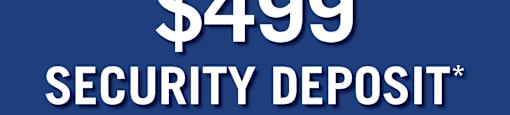 A blue background with "$499 SECURITY DEPOSIT" written in white text.