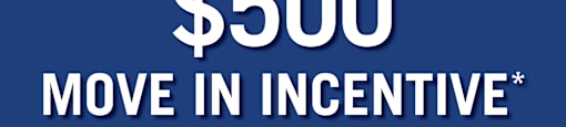 A blue advertisement for a $500 move-in incentive from Realstar.