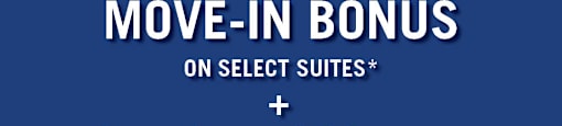 A blue advertisement for a $500 move-in bonus and senior discount at realstar.