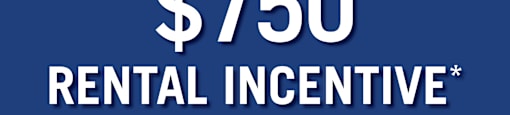 A blue advertisement for a $750 rental incentive from Realstar.