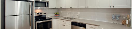 Bay Terrace modern kitchen with white cabinetry and stainless steel appliances in Belleville, ON
