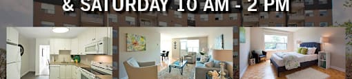 An advertisement for open house events on Wednesdays and Saturdays, offering a $1000 rental bonus or one-month free rent on select suites.