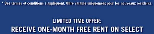 A promotional image for realstar offering a free month of loyer on selected apartments and one month free rent on select suites.