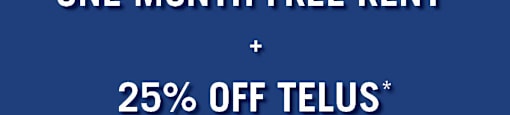 An advertisement for a one month free rent and 25% off Telus from Realstar.