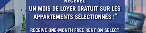 image with a incentive sign receive one month free rent on select suites at Les Jardins Hauterives