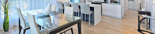 Lumineau in Sherbrooke, QC open concept kitchen and dining room