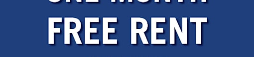 A blue advertisement for a one month free rent offer on select suites.