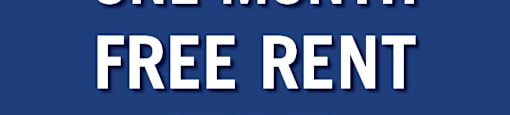 A blue advertisement for a one month free rent offer on select suites.