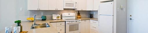 Edgehill Apartments in Barrie, ON modern kitchen with an L shaped counter top
