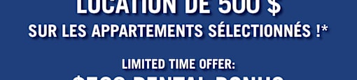 A promotional image offering a $500 rental bonus on select suites.