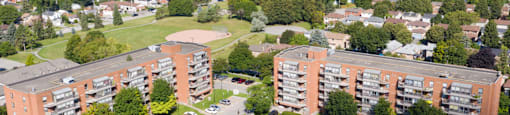 Regency Place drone image of exterior of building in Whitby, ON