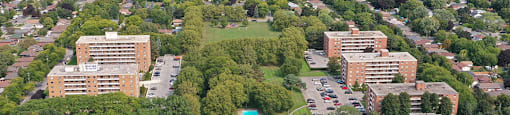 St. Lawrence Village in St. Catharines, ON Drone view of all buildings