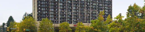 building exterior at Surrey Village Apartments in Surrey BC