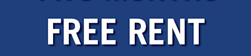 A blue advertisement for two months free rent on select suites.