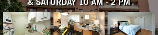 An advertisement for open house events on Wednesdays and Saturdays, offering a $1000 rental bonus or free rent on select suites.