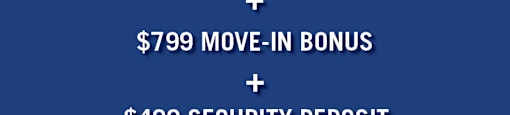 A promotional image for realstar offering a one month free rent, $799 move-in bonus, and $499 security deposit.