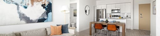 a living room with a couch and a table