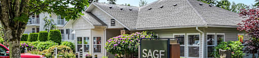 the sag building with a sign in front of it at Sage Apartments, Everett, WA