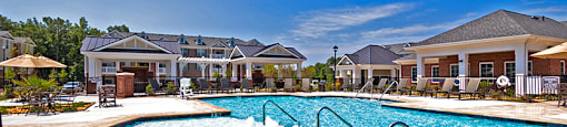 Pool with chairs and umbrellas