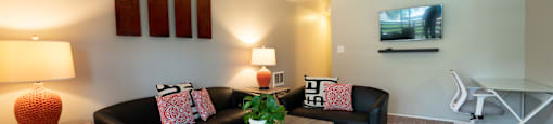 View of furnished model living room with carpet flooring and furniture