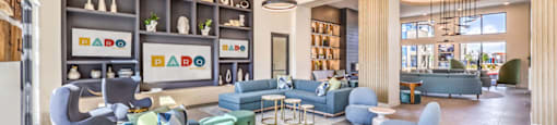 the lobby at the m on hennepin apartments in minneapolis, mn