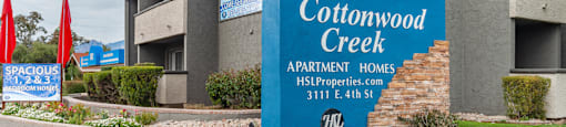 Cottonwood Creek community sign outside of the apartment complex.