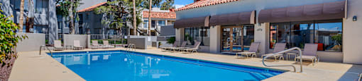the swimming pool at our apartments in palm springs