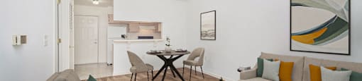 a living room with a couch and a table
