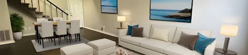 a living room with a couch and a table