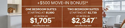 An advertisement for apartment rentals with a free 2 months rent offer.
