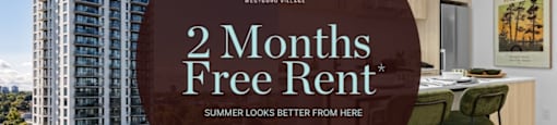 A promotional image for a 2 months free rent offer at The Livmore Westside Village.