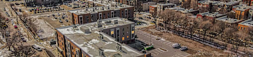 A large building with a parking lot in Chicago
