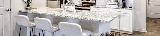 kitchen with white cabinets at Sandstone Villas Apartments, Nebraska