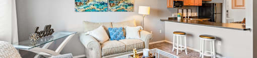 Spacious living room at Arbor Glen Apartments in East Lansing, MI near Michigan State University.