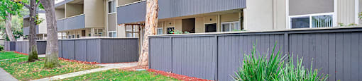 exterior shot of private balconies and patios at Trestles Apartments in San Jose, CA