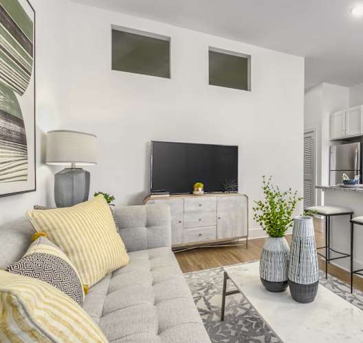 a living room with a couch and a tv