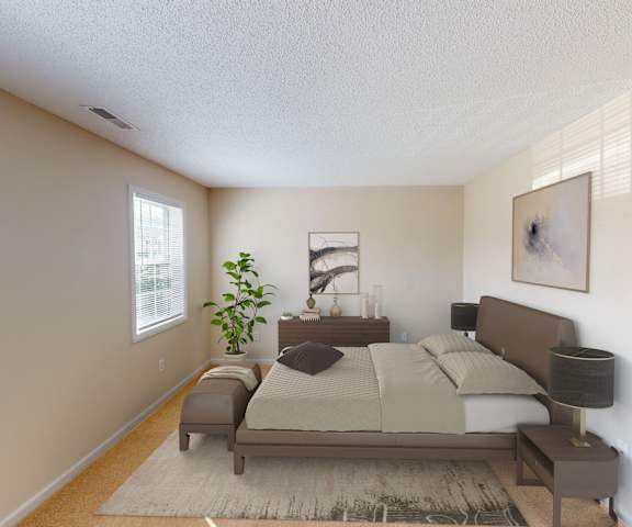 a bedroom with a bed and a dresser