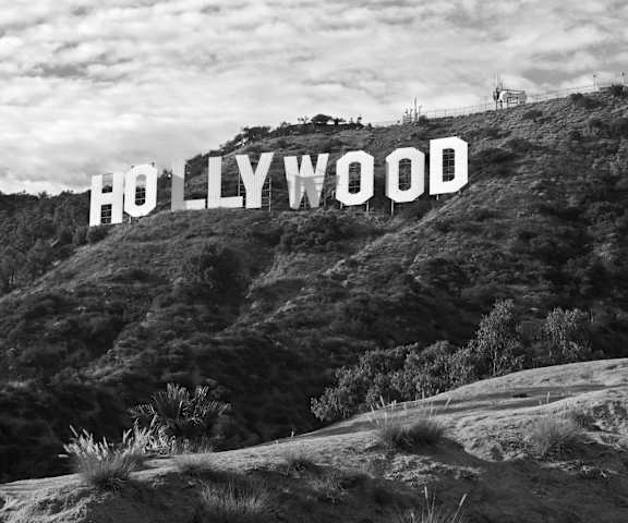 a black and white photo of the hollywood sign