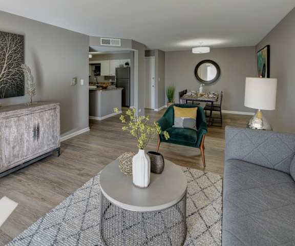 furnished living room and dining space