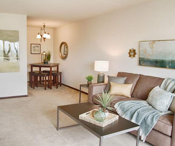 Living Room With Kitchen at Cambridge Towers Apartments, Minnesota, 55343