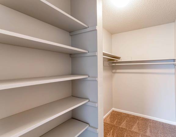 a walk in closet in a 555 waverly unit