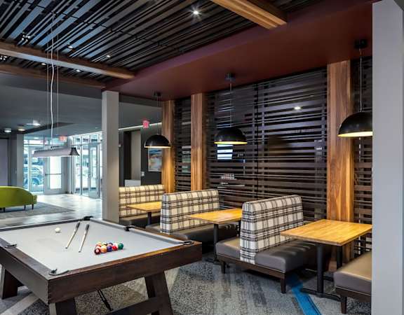 Pool and Club Room at Confluence on 3rd Apartments in Downtown Des Moines