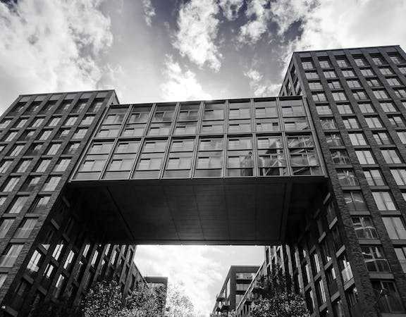 a black and white photo of a tall building