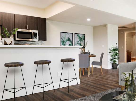 Living Room With Kitchen at Playa Summit, Los Angeles, CA