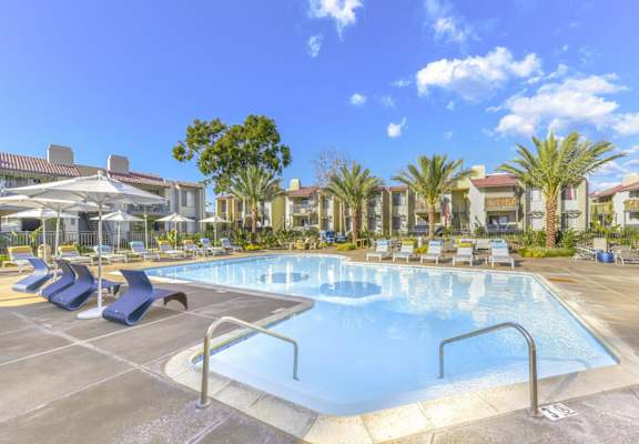 Swimming pool area at Santee Villas, Santee, CA